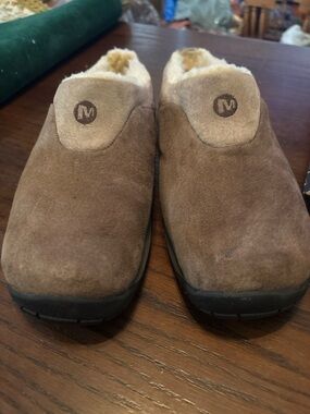 Merrell Brown Suede Shearling-Lined Slip-On Loafers womens 9.5